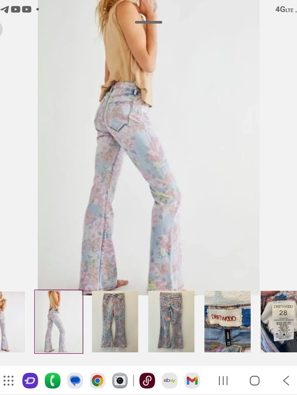 Free People x Driftwood Farrah Printed Floral Flare Jeans 27